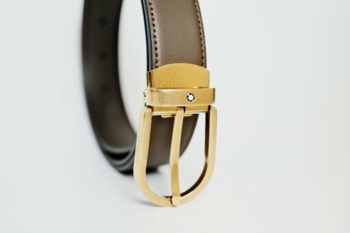 Thắt lưng Montblanc Horseshoe Vintage Gold Pin Buckle Brown Plain Leather Belt 129424 - 3cm - Image 3