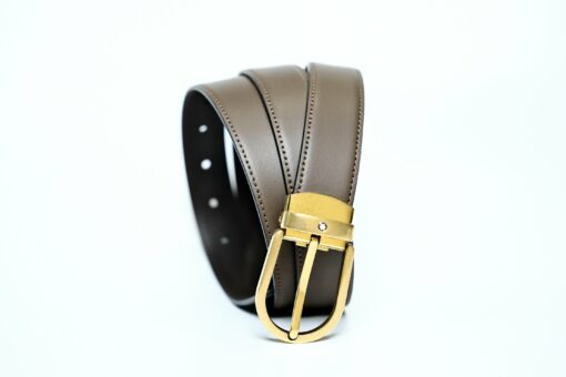 Thắt lưng Montblanc Horseshoe Vintage Gold Pin Buckle Brown Plain Leather Belt 129424 - 3cm - Image 4