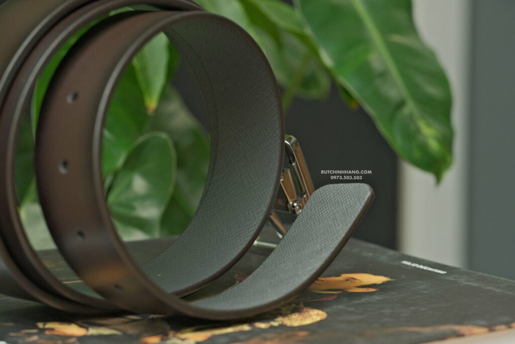 Thắt lưng Montblanc Rectangular Frame Pin Buckle Shiny Palladium Reversible Brown Sfumato&Grey Saffiano Leather Belt 131163 - 3,5cm - that lung montblanc rectangular frame pin buckle shiny palladium reversible brown sfumatoampgrey saffiano leather belt 131163 35cm