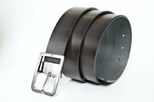 Thắt lưng Montblanc Rectangular Frame Pin Buckle Shiny Palladium Reversible Brown Sfumato&Grey Saffiano Leather Belt 131163 - 3,5cm - Image 2