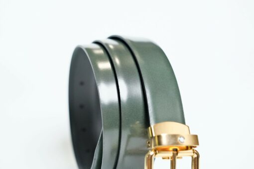 Thắt lưng Montblanc Rounded Square Vintage Gold Pin Buckle Green Brushed Leather Belt 129454 - 3cm - Image 4