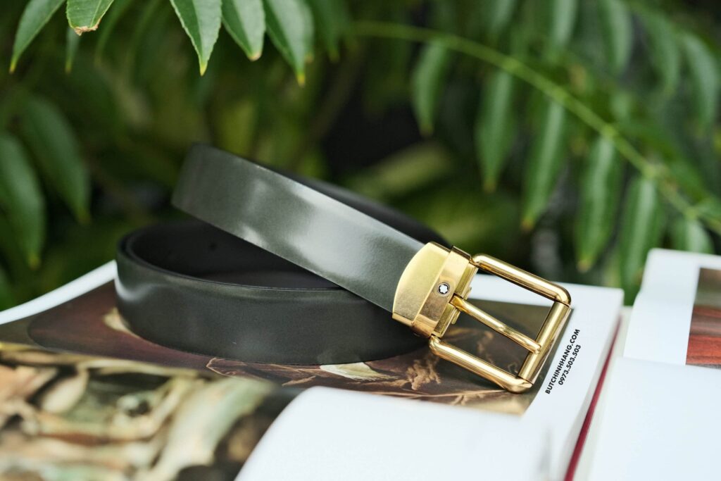 Thắt lưng Montblanc Rounded Square Vintage Gold Pin Buckle Green Brushed Leather Belt 129454 - 3cm - that lung montblanc rounded square vintage gold pin buckle green brushed leather belt 129454 3cm 4