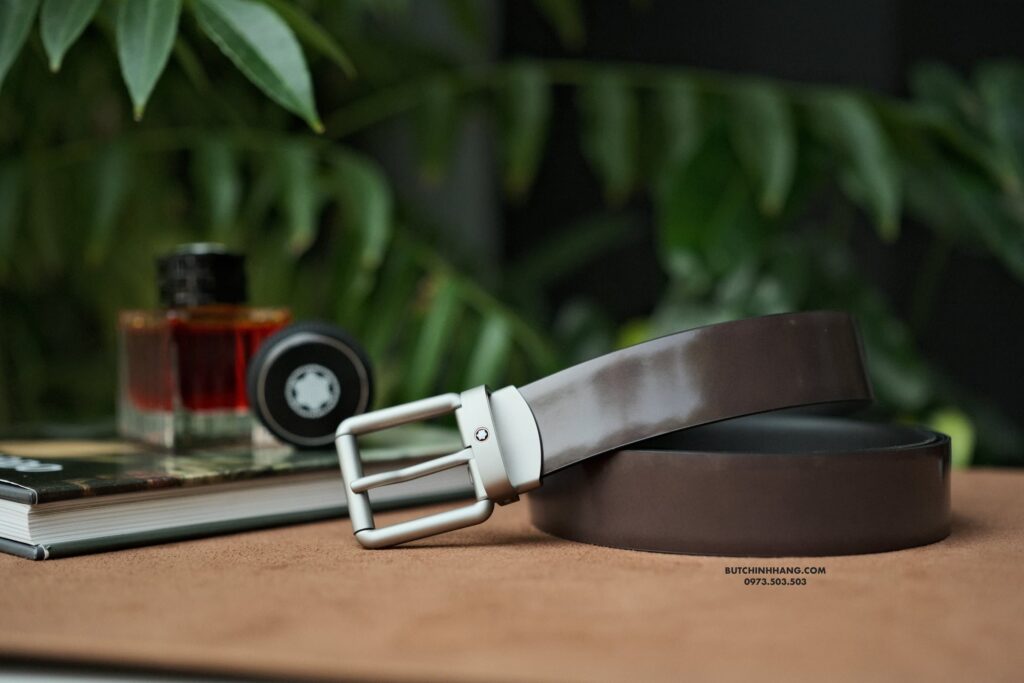 Thắt lưng Montblanc Rounded Square Vintage Pin Buckle Brown Brushed Leather Belt 129452 - 3cm - that lung montblanc rounded square vintage pin buckle brown brushed leather belt 129452 3cm 2