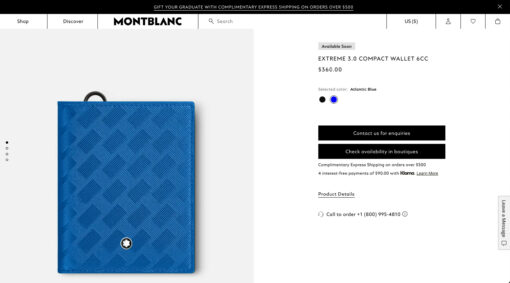 Ví Montblanc Extreme 3.0 Compact Wallet 6cc Atlantic Blue 130233 Ví Montblanc Mới Nguyên Hộp 6