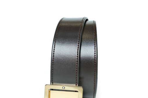 Thắt lưng Montblanc Square Frame Pin Buckle Shiny Light Gold Reversible Dark Brown/Grey Saffiano Belt Leather 131165 – 4cm Thắt Lưng Nam 4
