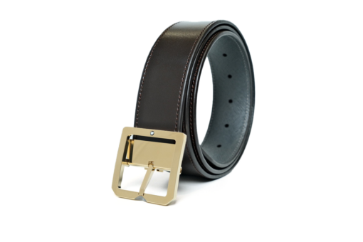 Thắt lưng Montblanc Square Frame Pin Buckle Shiny Light Gold Reversible Dark Brown/Grey Saffiano Belt Leather 131165 – 4cm Thắt Lưng Nam 2