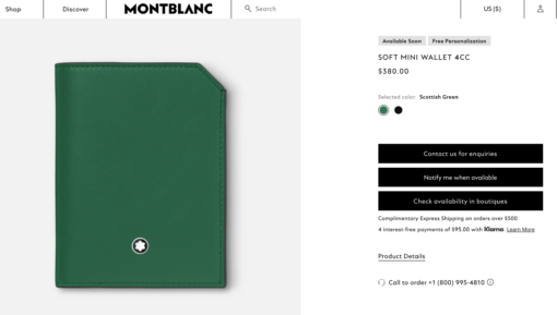 Ví Montblanc Meisterstuck Selection Soft Mini Wallet 4cc Scottish Green 131245 Ví Montblanc Mới Nguyên Hộp 8