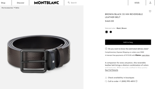 Thắt lưng Montblanc Roll Pin Buckle PVD Black Reversible Brown Grainy&Black Plain Leather Belt 131187 – 3,5cm Thắt lưng Montblanc Mới Nguyên Hộp 7