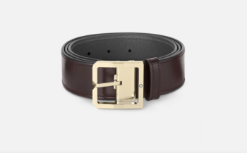 Thắt lưng Montblanc Square Frame Pin Buckle Shiny Light Gold Reversible Dark Brown/Grey Saffiano Belt Leather 131165 – 4cm Thắt lưng Montblanc