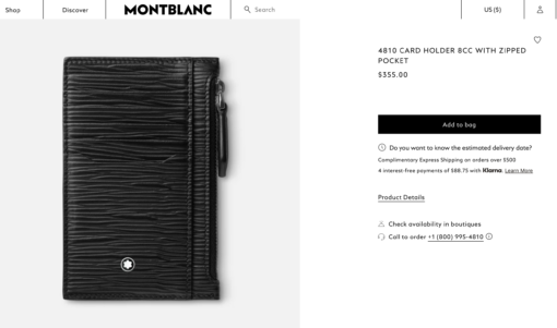 Ví Montblanc Meisterstuck 4810 Card Holder 8cc with Zipped Pocket Black 130931 Ví Montblanc Mới Nguyên Hộp 5