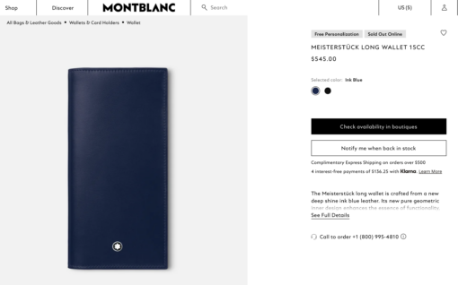 Ví dài Montblanc Meisterstuck Long Wallet 15cc Ink Blue 131696 Ví Montblanc Mới Nguyên Hộp 4