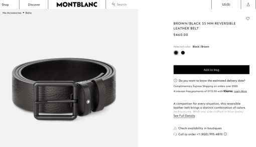 Thắt lưng Montblanc Roll Pin Buckle PVD Black Reversible Brown Grainy&Black Plain Leather Belt 131187 - 3,5cm - Image 7