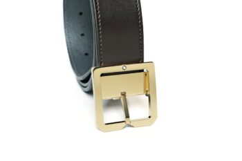 Thắt lưng Montblanc Square Frame Pin Buckle Shiny Light Gold Reversible Dark Brown/Grey Saffiano Belt Leather 131165 - 4cm - that lung montblanc square frame pin buckle shiny light gold reversible dark browngrey saffiano belt leather 131165 4cm