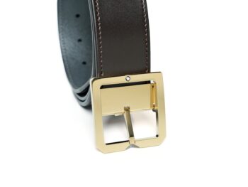 Thắt lưng Montblanc Square Frame Pin Buckle Shiny Light Gold Reversible Dark Brown/Grey Saffiano Belt Leather 131165 - 4cm - that lung montblanc square frame pin buckle shiny light gold reversible dark browngrey saffiano belt leather 131165 4cm