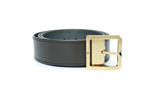 Thắt lưng Montblanc Square Frame Pin Buckle Shiny Light Gold Reversible Dark Brown/Grey Saffiano Belt Leather 131165 - 4cm