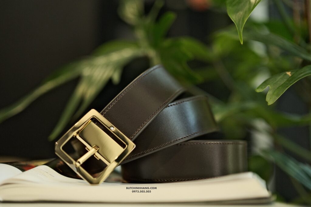 Thắt lưng Montblanc Square Frame Pin Buckle Shiny Light Gold Reversible Dark Brown/Grey Saffiano Belt Leather 131165 - 4cm - that lung montblanc square frame pin buckle shiny light gold reversible dark browngrey saffiano belt leather 131165 4cm 6