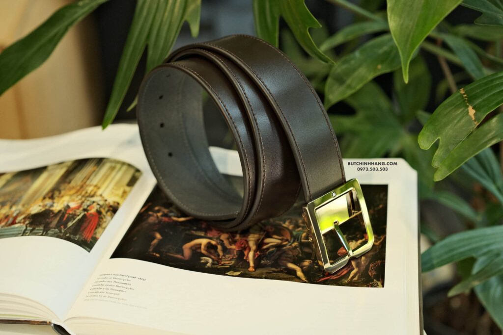 Thắt lưng Montblanc Square Frame Pin Buckle Shiny Light Gold Reversible Dark Brown/Grey Saffiano Belt Leather 131165 - 4cm - that lung montblanc square frame pin buckle shiny light gold reversible dark browngrey saffiano belt leather 131165 4cm 7