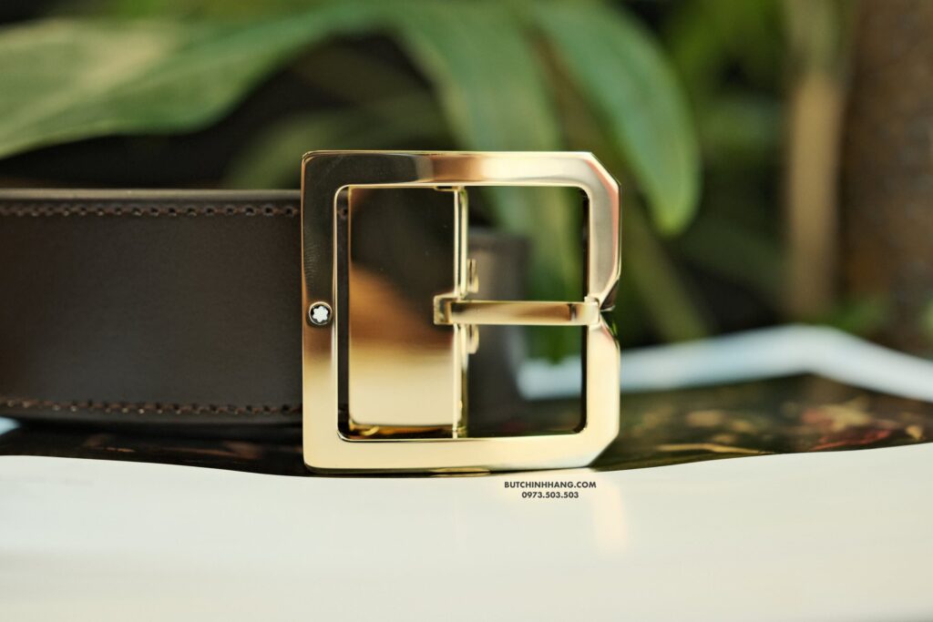 Thắt lưng Montblanc Square Frame Pin Buckle Shiny Light Gold Reversible Dark Brown/Grey Saffiano Belt Leather 131165 - 4cm - that lung montblanc square frame pin buckle shiny light gold reversible dark browngrey saffiano belt leather 131165 4cm 8