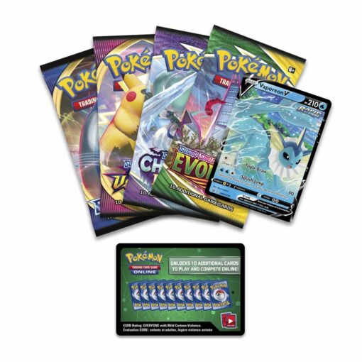 Hộp thiếc 4 gói bài Pokemon TCG – Eevee Evolutions Tin ( Vaporeon V) Đồ Chơi Thẻ bài Pokemon TCG 2