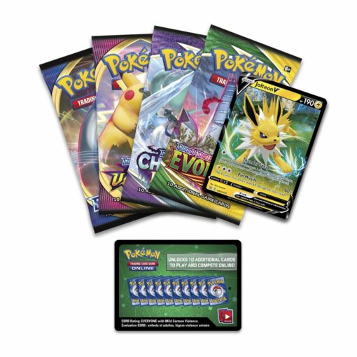 Hộp thiếc 4 gói bài Pokemon TCG – Eevee Evolutions Tin ( Jolteon V) Đồ Chơi Thẻ bài Pokemon TCG 2