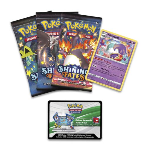 Hộp 3 gói thẻ bài Pokemon TCG Shining Fates Mad Party Pin Collection kèm thẻ Promo Polteageist Đồ Chơi Thẻ bài Pokemon TCG 3